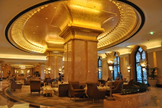 Interior of Emirates Palace Hotel in Abu Dhabi, UAE. It is a seven star luxury hotel and has its own marina and helipad.