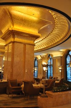 Interior of Emirates Palace Hotel in Abu Dhabi, UAE. It is a seven star luxury hotel and has its own marina and helipad.