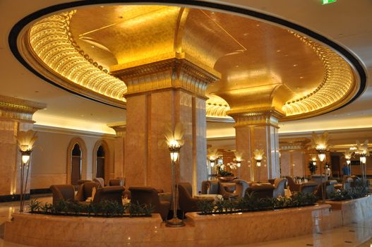 Interior of Emirates Palace Hotel in Abu Dhabi, UAE. It is a seven star luxury hotel and has its own marina and helipad.