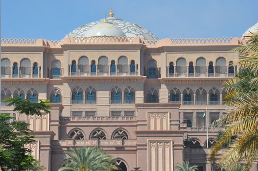 Emirates Palace Hotel in Abu Dhabi, UAE. It is a seven star luxury hotel and has its own marina and helipad.