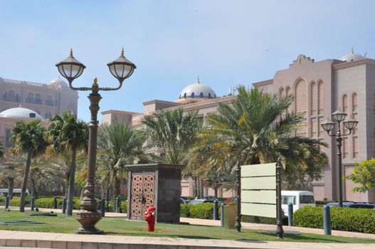 Emirates Palace Hotel in Abu Dhabi, UAE. It is a seven star luxury hotel and has its own marina and helipad.