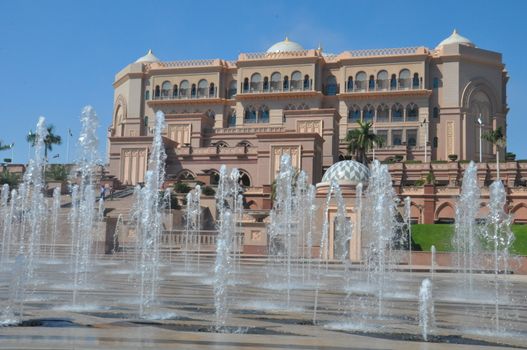 Emirates Palace Hotel in Abu Dhabi, UAE. It is a seven star luxury hotel and has its own marina and helipad.