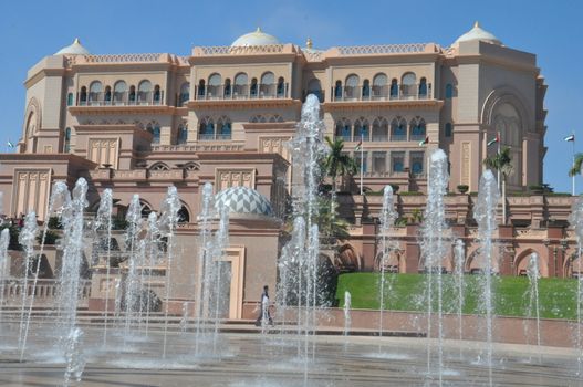 Emirates Palace Hotel in Abu Dhabi, UAE. It is a seven star luxury hotel and has its own marina and helipad.