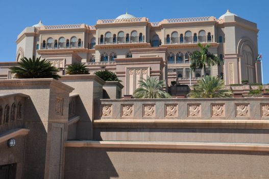 Emirates Palace Hotel in Abu Dhabi, UAE. It is a seven star luxury hotel and has its own marina and helipad.