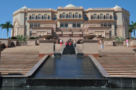 Emirates Palace Hotel in Abu Dhabi, UAE. It is a seven star luxury hotel and has its own marina and helipad.