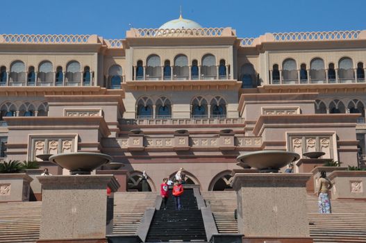 Emirates Palace Hotel in Abu Dhabi, UAE. It is a seven star luxury hotel and has its own marina and helipad.