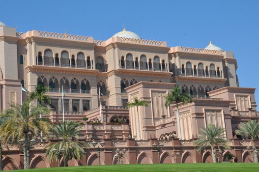 Emirates Palace Hotel in Abu Dhabi, UAE. It is a seven star luxury hotel and has its own marina and helipad.