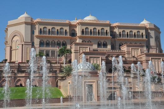 Emirates Palace Hotel in Abu Dhabi, UAE. It is a seven star luxury hotel and has its own marina and helipad.