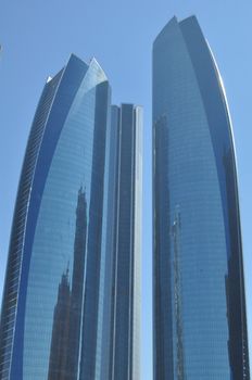 Etihad Towers in Abu Dhabi, UAE. The observation deck on floor 75 is the highest vantage point in Abu Dhabi.