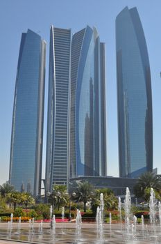 Etihad Towers in Abu Dhabi, UAE. The observation deck on floor 75 is the highest vantage point in Abu Dhabi.