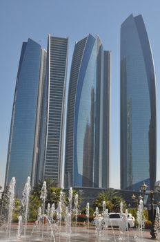 Etihad Towers in Abu Dhabi, UAE. The observation deck on floor 75 is the highest vantage point in Abu Dhabi.