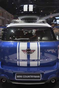 BANGKOK,THAILAND - APRIL 4 : car brand mini on April 4,2015 at the 36th Bangkok international motor show in Thailand.Blue color of mini countryman car brand.