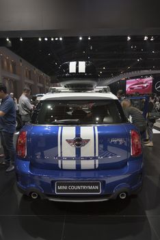 BANGKOK,THAILAND - APRIL 4 : car brand mini on April 4,2015 at the 36th Bangkok international motor show in Thailand.Blue color of mini countryman car brand.