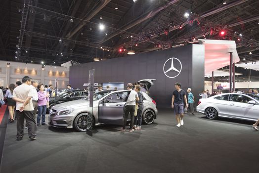 BANGKOK,THAILAND - APRIL 4 : mercedes benz logo on April 4,2015 at the 36th Bangkok international motor show in Thailand.