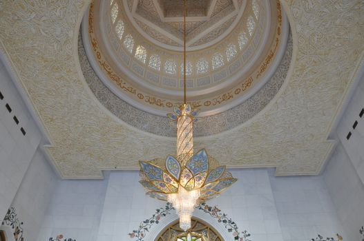 Magnificent interior of Sheikh Zayed Grand Mosque in Abu Dhabi, UAE. It is the largest mosque in the UAE and the eighth largest mosque in the world.