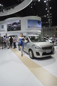 BANGKOK,THAILAND - APRIL 4 : new suzuki ertiga show on April 4,2015 at the 36th Bangkok international motor show in Thailand.ew suzuki ertiga show with pretty girl.