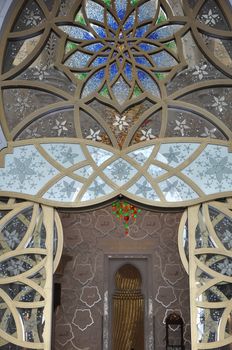 Magnificent interior of Sheikh Zayed Grand Mosque in Abu Dhabi, UAE. It is the largest mosque in the UAE and the eighth largest mosque in the world.