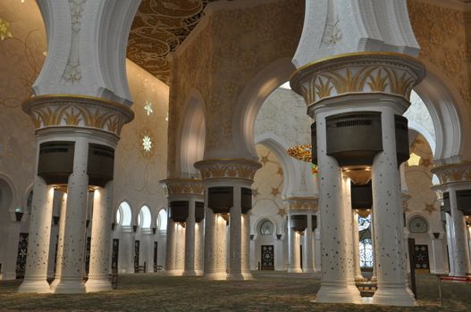 Magnificent interior of Sheikh Zayed Grand Mosque in Abu Dhabi, UAE. It is the largest mosque in the UAE and the eighth largest mosque in the world.