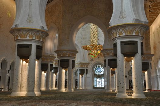 Magnificent interior of Sheikh Zayed Grand Mosque in Abu Dhabi, UAE. It is the largest mosque in the UAE and the eighth largest mosque in the world.