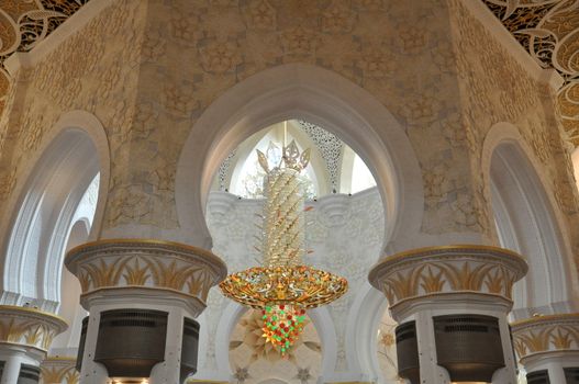 Magnificent interior of Sheikh Zayed Grand Mosque in Abu Dhabi, UAE. It is the largest mosque in the UAE and the eighth largest mosque in the world.