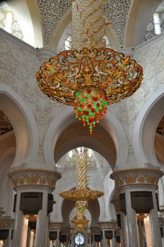 Magnificent interior of Sheikh Zayed Grand Mosque in Abu Dhabi, UAE. It is the largest mosque in the UAE and the eighth largest mosque in the world.