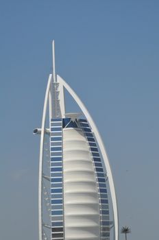 Burj Al Arab in Dubai, UAE. It is built on an artificial island, is considered a 7-star hotel and is the fourth tallest hotel in the world.