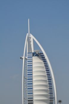 Burj Al Arab in Dubai, UAE. It is built on an artificial island, is considered a 7-star hotel and is the fourth tallest hotel in the world.