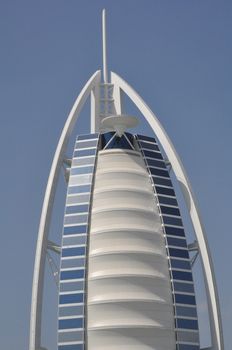 Burj Al Arab in Dubai, UAE. It is built on an artificial island, is considered a 7-star hotel and is the fourth tallest hotel in the world.