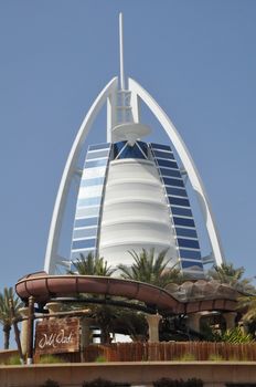 Burj Al Arab in Dubai, UAE. It is built on an artificial island, is considered a 7-star hotel and is the fourth tallest hotel in the world.