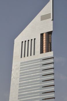 Emirates Towers in Dubai, United Arab Emirates (UAE). The complex contains the Emirates Office Tower and Jumeirah Emirates Towers Hotel, rising to 355 m and 309 m, respectively.