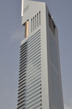 Emirates Towers in Dubai, United Arab Emirates (UAE). The complex contains the Emirates Office Tower and Jumeirah Emirates Towers Hotel, rising to 355 m and 309 m, respectively.