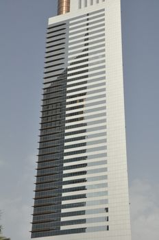 Emirates Towers in Dubai, United Arab Emirates (UAE). The complex contains the Emirates Office Tower and Jumeirah Emirates Towers Hotel, rising to 355 m and 309 m, respectively.