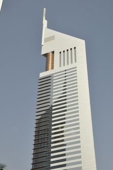 Emirates Towers in Dubai, United Arab Emirates (UAE). The complex contains the Emirates Office Tower and Jumeirah Emirates Towers Hotel, rising to 355 m and 309 m, respectively.