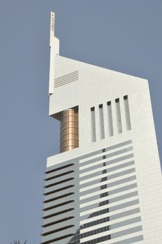 Emirates Towers in Dubai, United Arab Emirates (UAE). The complex contains the Emirates Office Tower and Jumeirah Emirates Towers Hotel, rising to 355 m and 309 m, respectively.