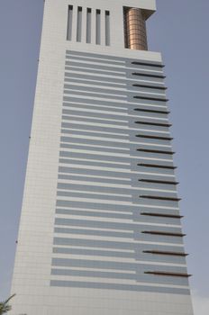 Emirates Towers in Dubai, United Arab Emirates (UAE). The complex contains the Emirates Office Tower and Jumeirah Emirates Towers Hotel, rising to 355 m and 309 m, respectively.