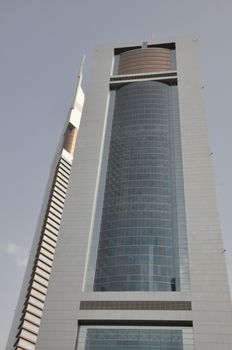 Emirates Towers in Dubai, United Arab Emirates (UAE). The complex contains the Emirates Office Tower and Jumeirah Emirates Towers Hotel, rising to 355 m and 309 m, respectively.