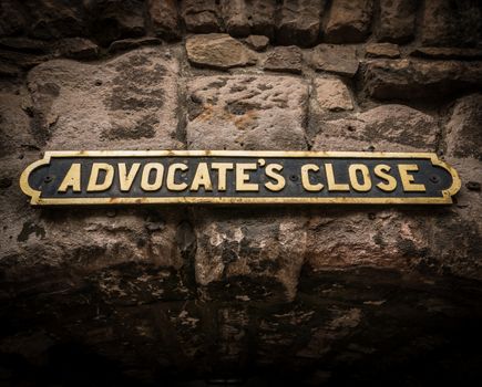 Travel Image Of An Old Sign For Advocate's Close In Edinburgh, Scotland, UK