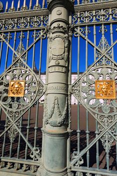 Detail of the gates (1840) with the head of Medusa of Pelagio Palagi of the Royal Palace (Palazzo Reale) in Turin (Torino) Piemonte, Italy