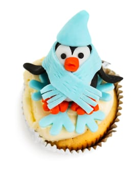 Penguin cupcake isolated on white background