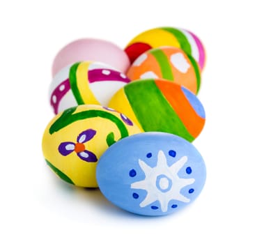 Colorful handmade easter eggs isolated on white background