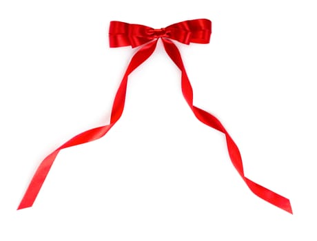 Hand made bow. Red ribbon isolated on white background