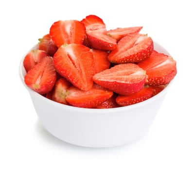 Strawberries in bawl isolated on white background