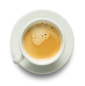Top view of coffee cup isolated on white