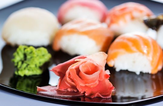 Japanese Cuisine - Sushi Set on black plate