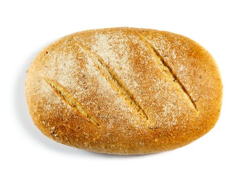 Loaf of grain bread isolated on white background