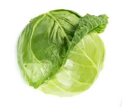 Whole fresh cabbage isolated on white