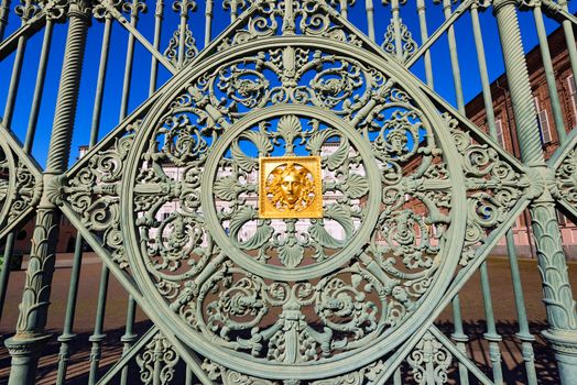 Detail of the gates (1840) with the head of Medusa of Pelagio Palagi of the Royal Palace (Palazzo Reale) in Turin (Torino) Piemonte, Italy