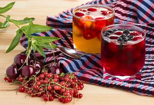 Fruit jelly with fresh berries and mint
