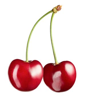 Two cherries isolated on white background