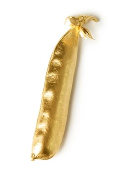 Gold pea pod isolated on white background